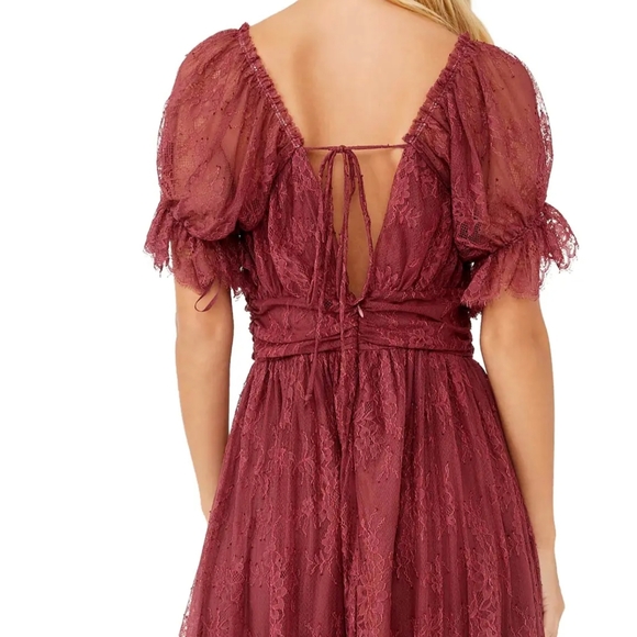 **Only size 2 left!!* Free People Dear Jane Embroidered Lace Dress in Roan Rouge - Picture 6 of 16